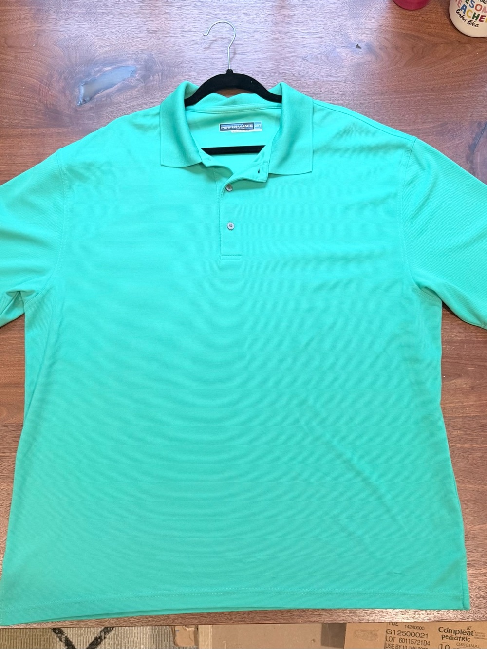 Roundtree & Yorke Performance Men’s 2XT Green Solid Short Sleeve Polo Shirt